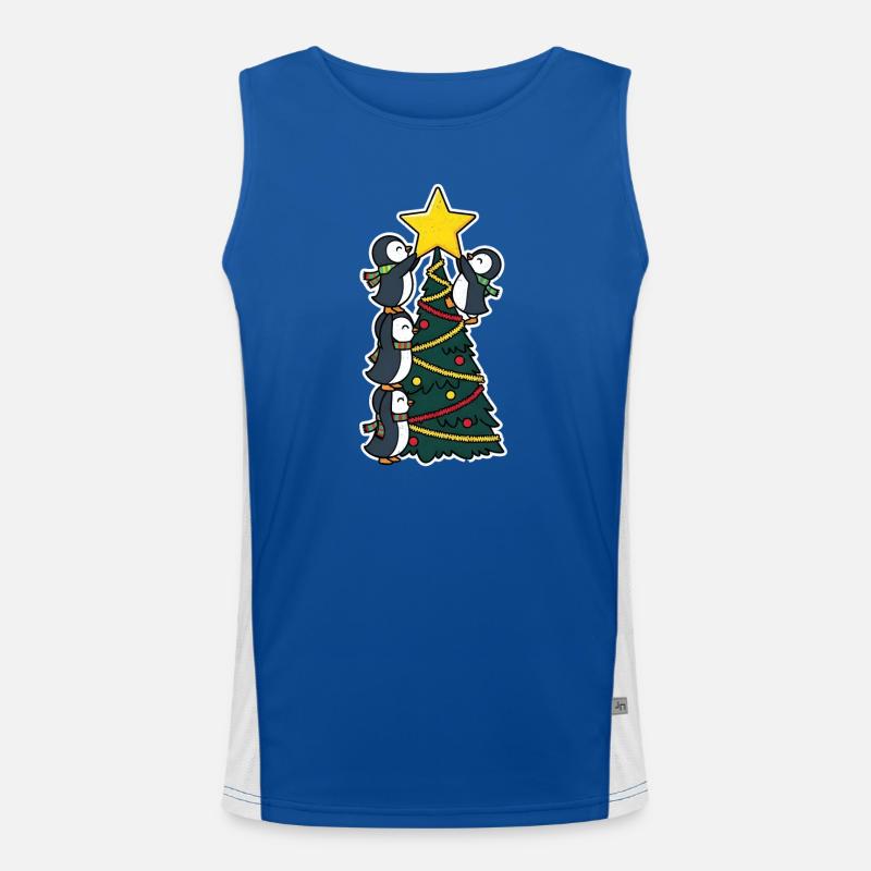 Penguins decorating Christmas tree Men's Functional Contrast Tank Top 