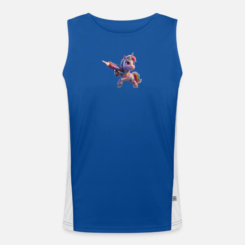 Regenbogen-Einhorn mit Laserpistole Funktionelles Kontrast-Tank Top für Männer 