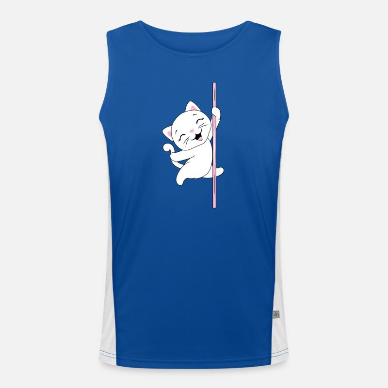 White_cat_is_dancing_on_a_pole Funktionelles Kontrast-Tank Top für Männer 