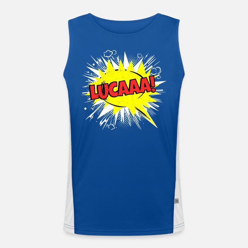 Luca Name Funny Speech Bubble Lucaaa! Men's Functional Contrast Tank Top 