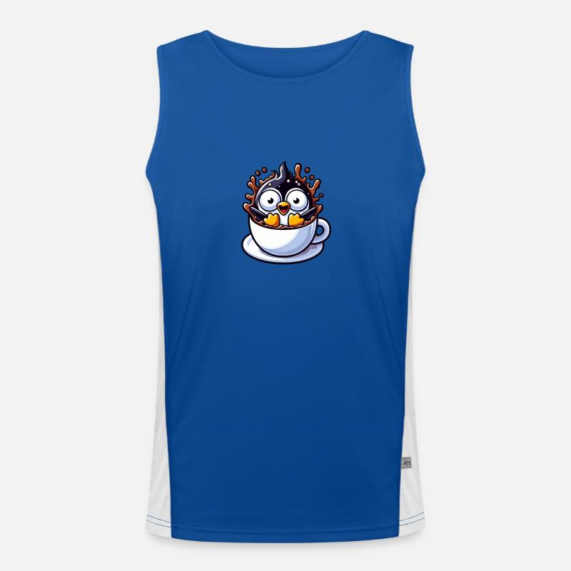 Pinguin Kaffee Kaffeetrinker liebt Koffein Funktionelles Kontrast-Tank Top für Männer 