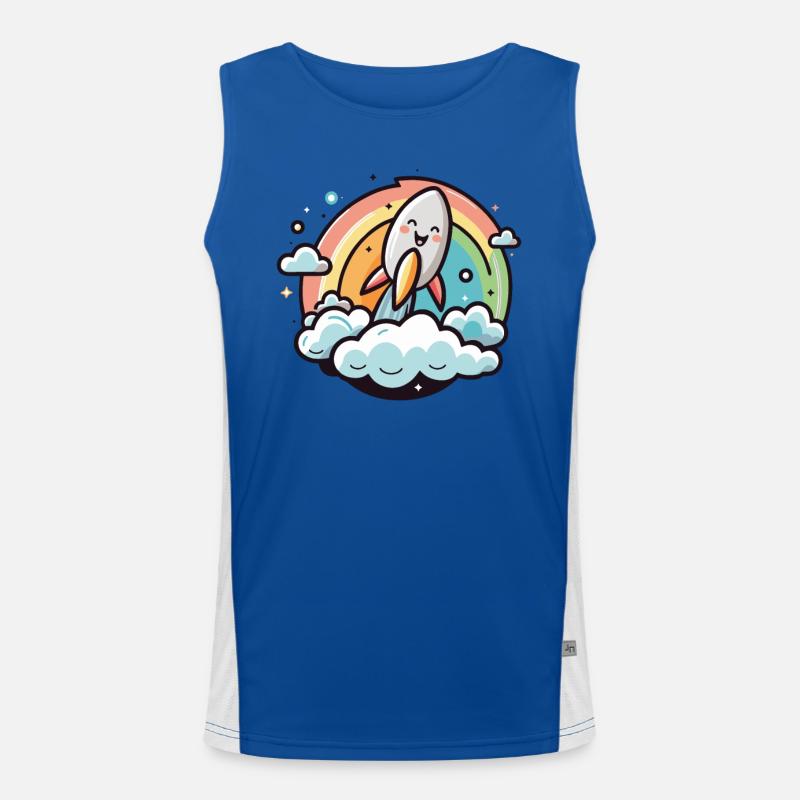 Cheerful rocket with rainbow Men's Functional Contrast Tank Top 