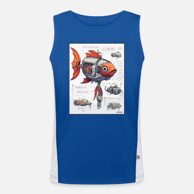 Technical Sketch of Mechanical Robot Fish Men's Functional Contrast Tank Top 