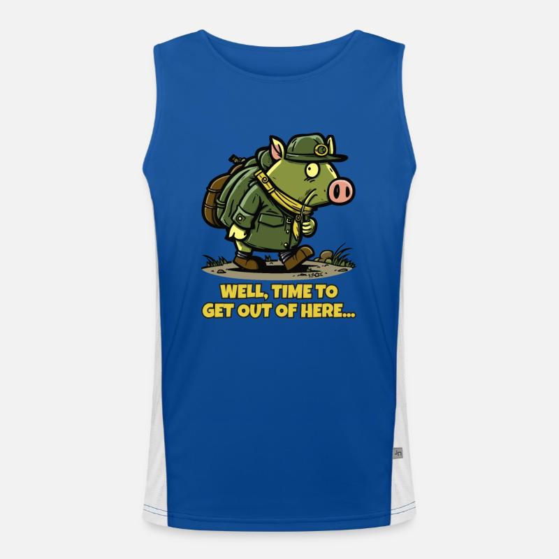 Zeit, um hier abzuhauen: Wandernder Schwein Funktionelles Kontrast-Tank Top für Männer 