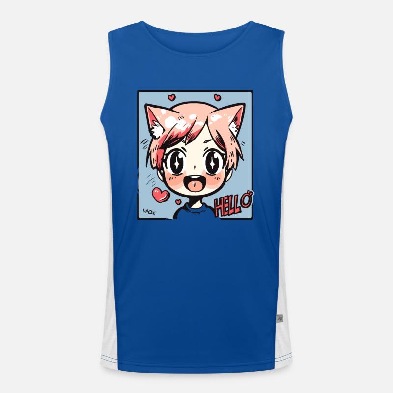 Süßes Fuchs Anime-Kind: Hallo! Funktionelles Kontrast-Tank Top für Männer 
