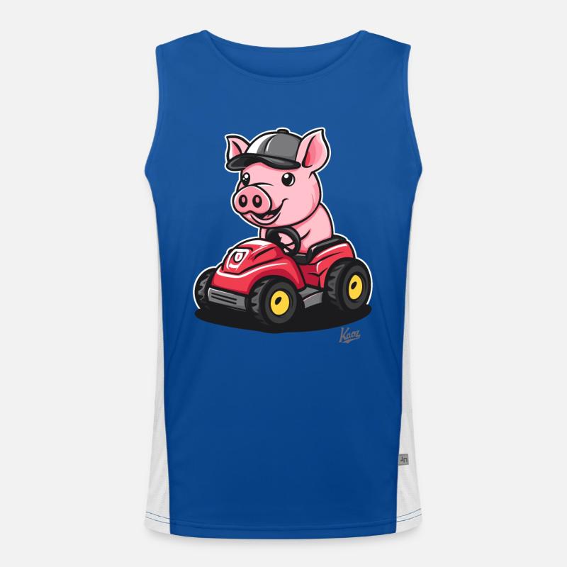 Tireless Little Cheerful Tractor Pig Men's Functional Contrast Tank Top 