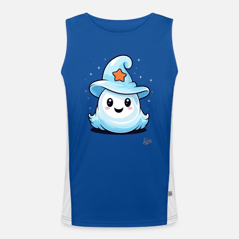 Cute little ghost with magic hat Men's Functional Contrast Tank Top 