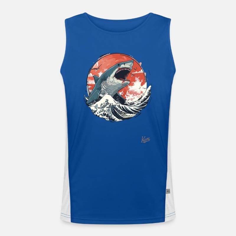 Great white shark on white waves Men's Functional Contrast Tank Top 