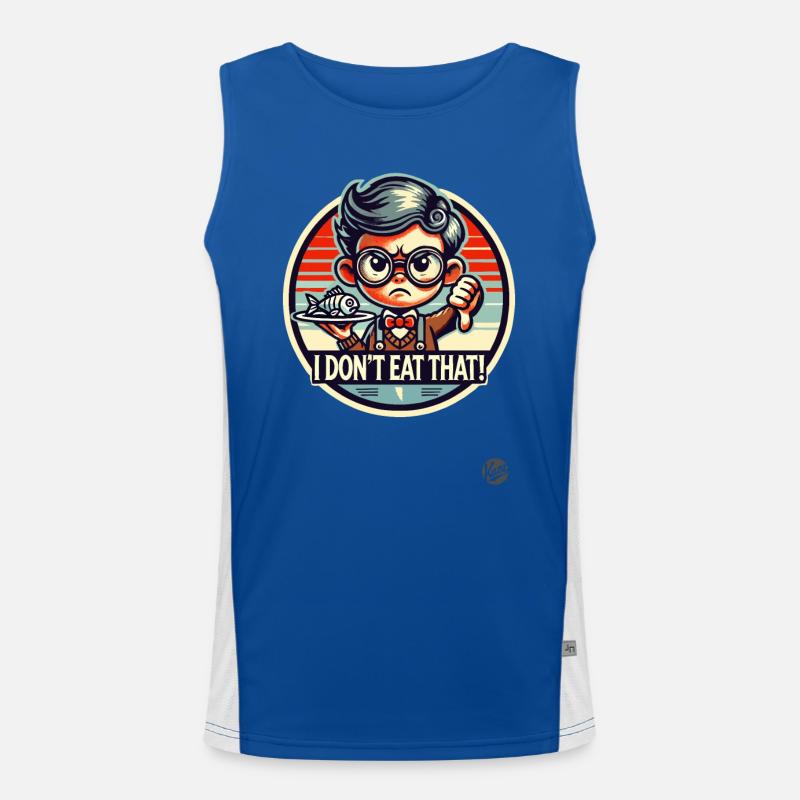 Boy with glasses and fish dish: thumbs down Men's Functional Contrast Tank Top 