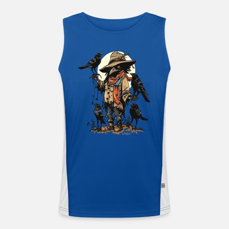 Raben und Krähen getragen von einer Vogelscheuche Funktionelles Kontrast-Tank Top für Männer 