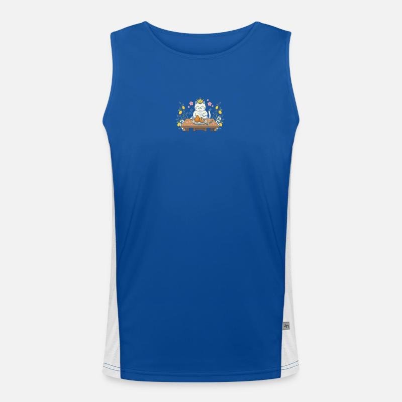King cat at the table with kibble Men's Functional Contrast Tank Top 