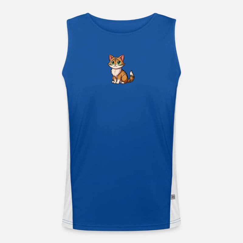 Cuddly cartoon cat with green eyes Men's Functional Contrast Tank Top 