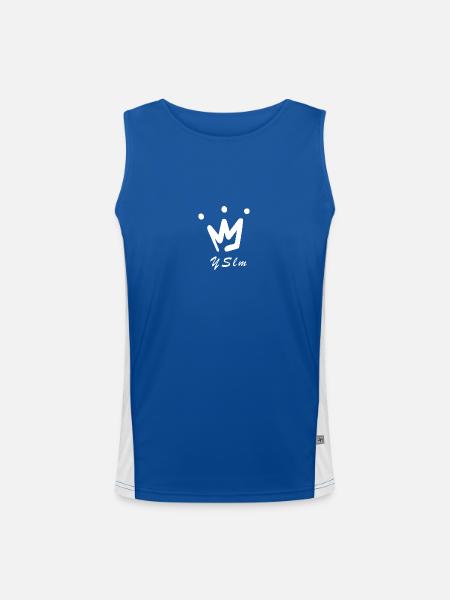 Logo YSlm Blanc - Débardeur respirant contrasté Homme  - bleu/blanc - Devant