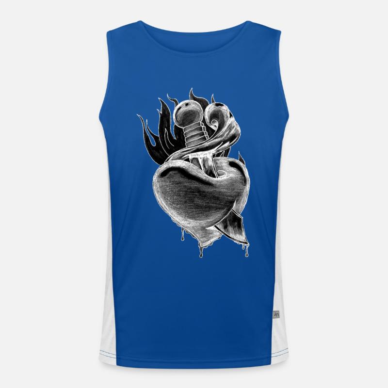 Flame Heart Dagger Sketch Men's Functional Contrast Tank Top 