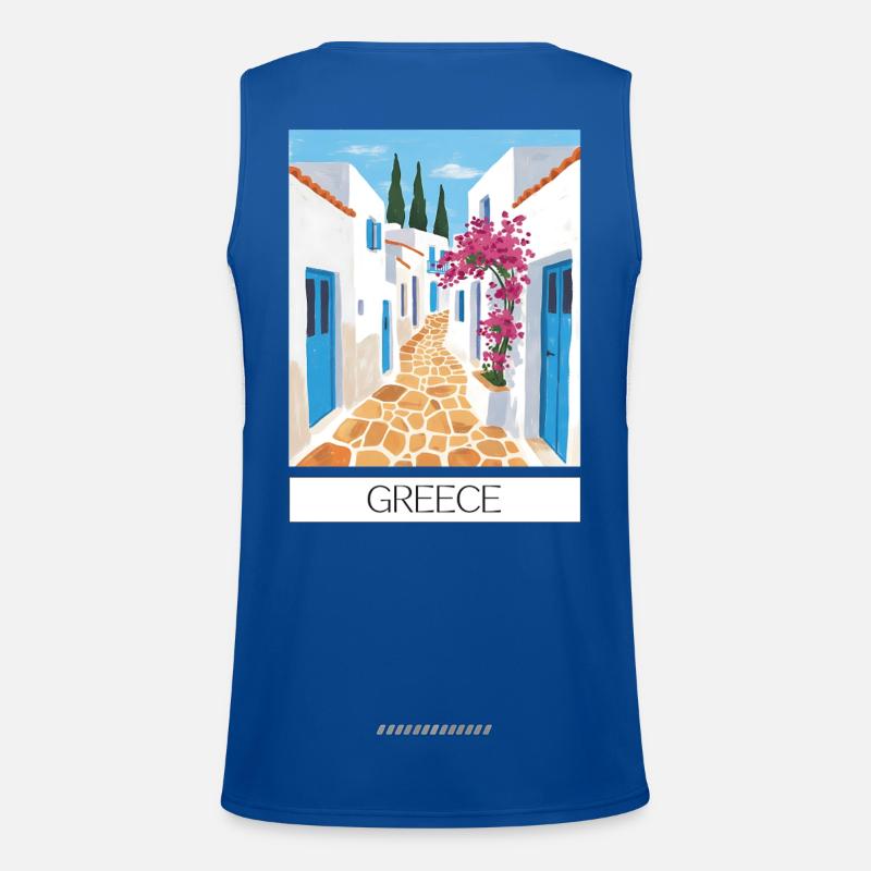 Greek Road Path Blue & White Men's Functional Contrast Tank Top 