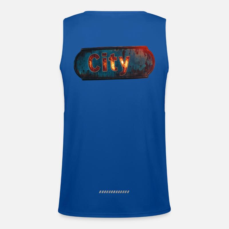Stadt rostiges Stadtschild mit Vintage-Feeling Funktionelles Kontrast-Tank Top für Männer 