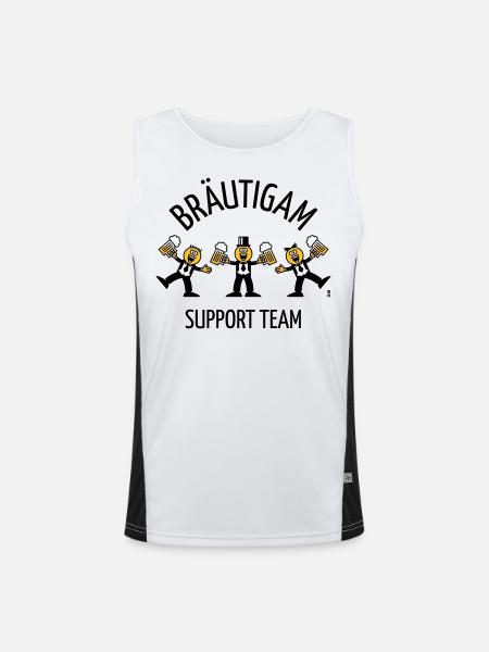 Bräutigam Support Team (JGA, Karikatur, Tanz, B) - Funktionelles Kontrast-Tank Top für Männer  - Weiß/Schwarz - Vorne