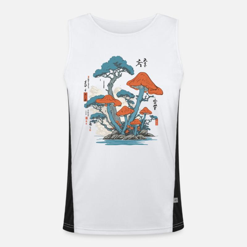 Magischer Pilz Wald Ukiyo-E Vintage Kunst Funktionelles Kontrast-Tank Top für Männer 