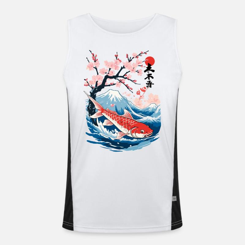 Vintage Ukiyo-E Koi Karpfen Kirschblüten Design Funktionelles Kontrast-Tank Top für Männer 