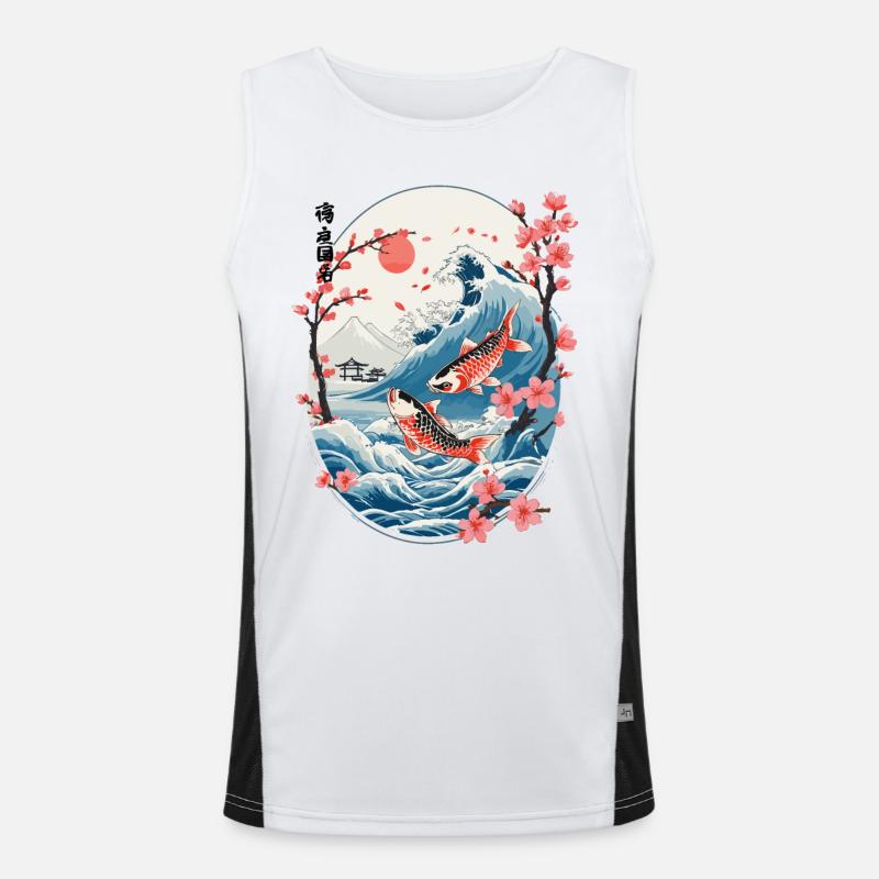 Vintage Ukiyo-E Koi carpe cerisier fleur Design Débardeur respirant contrasté Homme 