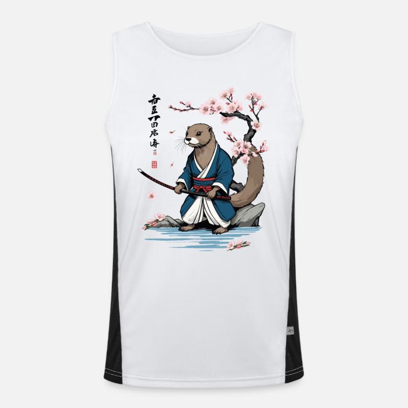 Mignon samouraï loutre fleur de cerisier Ukiyo-E Design Débardeur respirant contrasté Homme 