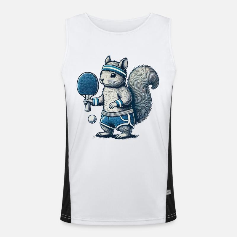Retro Tischtennis Eichhörnchen Spaß Funktionelles Kontrast-Tank Top für Männer 