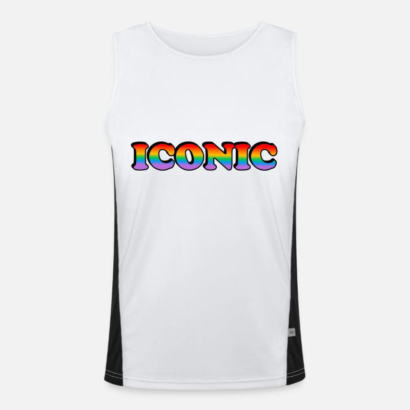 Ikonisch - Regenbogen Text LGBT Pride Funktionelles Kontrast-Tank Top für Männer 