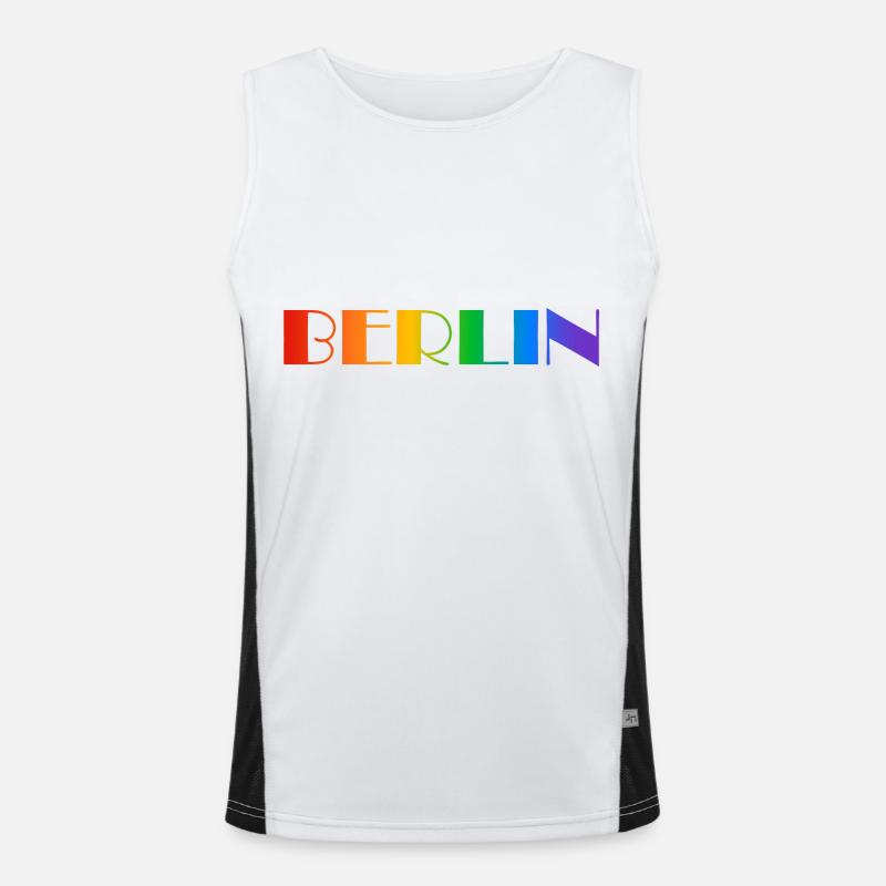Berliner Regenbogen Text Funktionelles Kontrast-Tank Top für Männer 