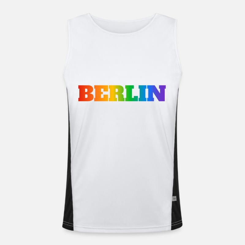 Berlin Rainbow Text - Men's Functional Contrast Tank Top  - white/black