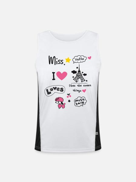 badges paris pink girl love scribble miss cute LOL - Débardeur respirant contrasté Homme  - blanc/noir - Devant