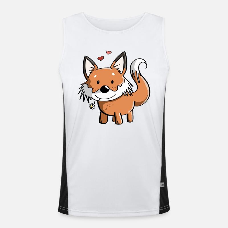 Fuchs mit Blume - Füchse - Rotfuchs - Raubtier Funktionelles Kontrast-Tank Top für Männer 