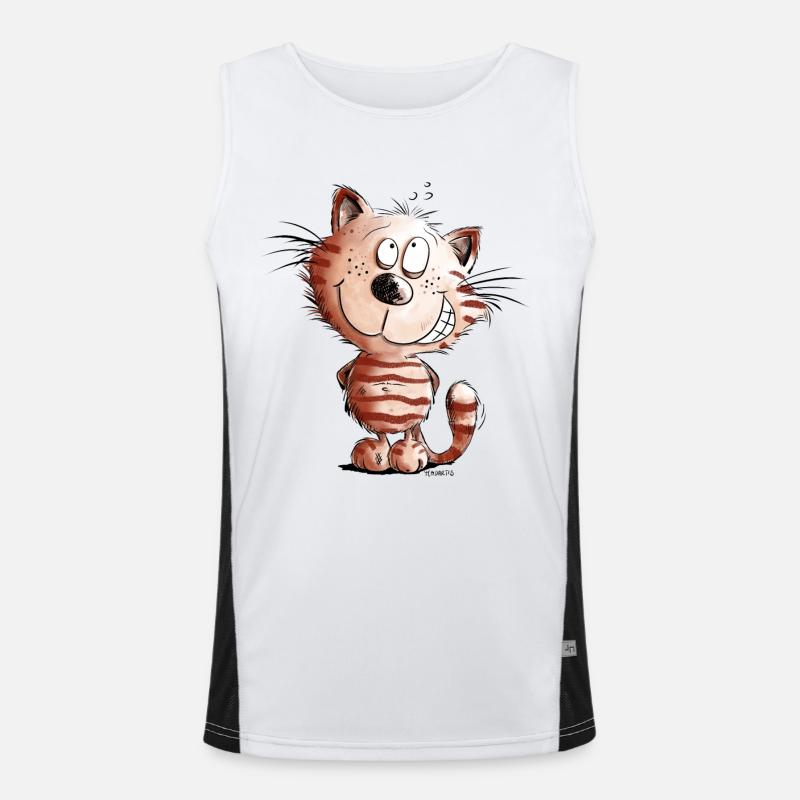 Kleine Freche Katze I Katzenmotiv Comic Geschenk Funktionelles Kontrast-Tank Top für Männer 