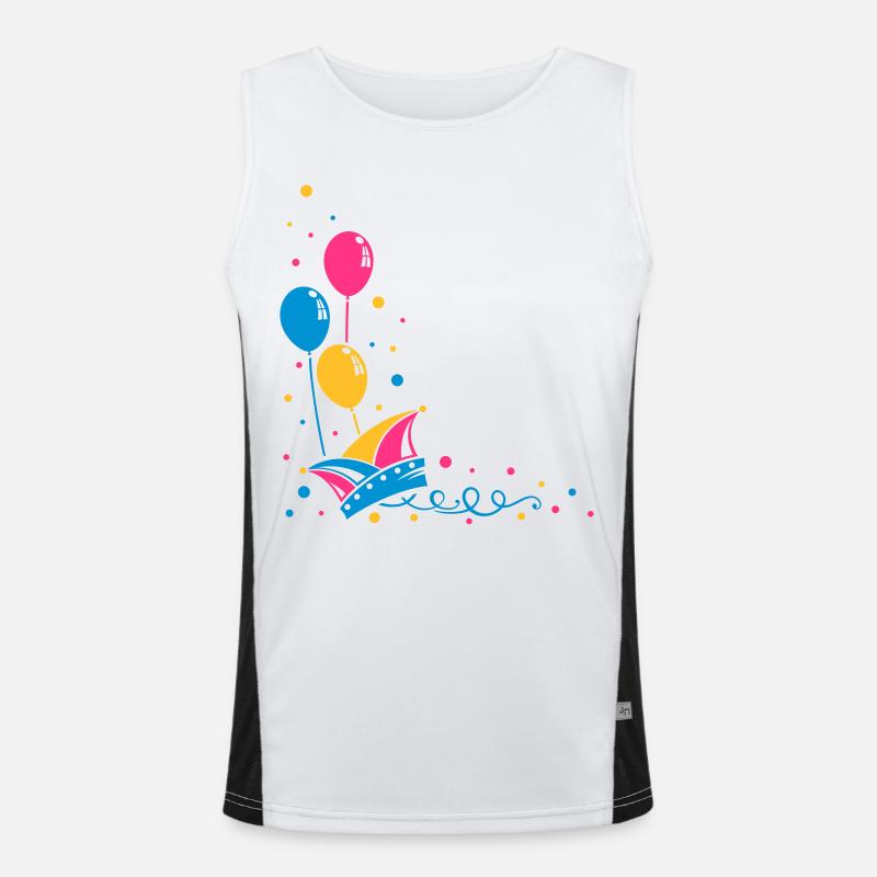 Carnival hat with balloons, streamer and confetti. Men's Functional Contrast Tank Top 