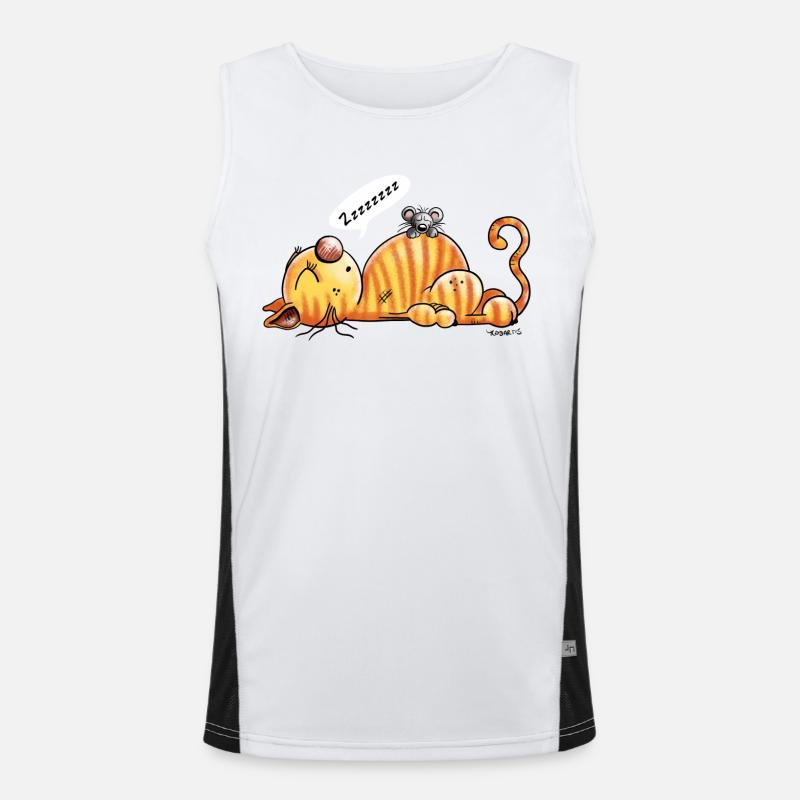 Schnarchende Katze und Maus - Comic - Fun Funktionelles Kontrast-Tank Top für Männer 
