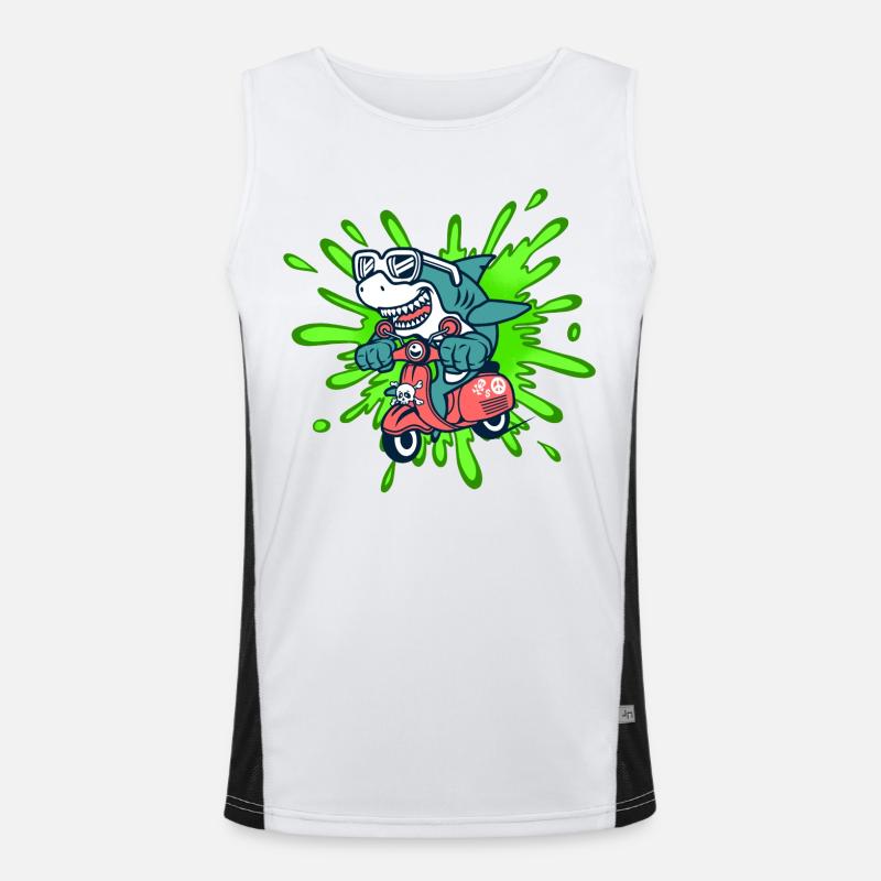Shark Funny Moped Moped Roller Comic - Men's Functional Contrast Tank Top  - white/black