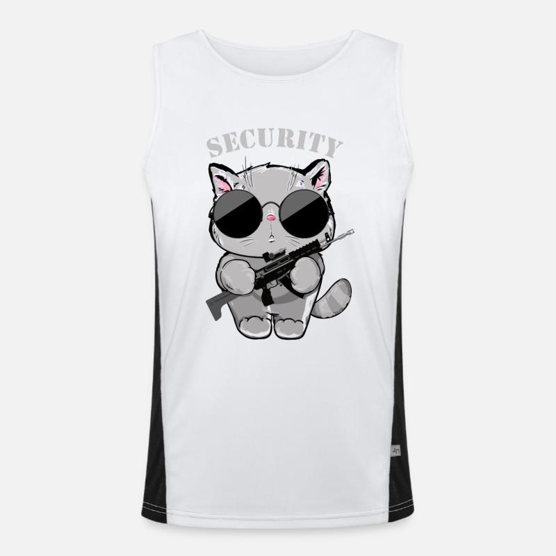 Cat Security Agent with Gun - Men's Functional Contrast Tank Top  - white/black