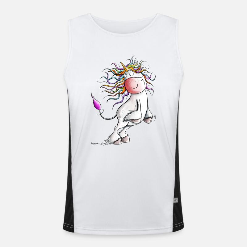 Drolliges Regenbogen Einhorn I Comic Fantasy Funktionelles Kontrast-Tank Top für Männer 