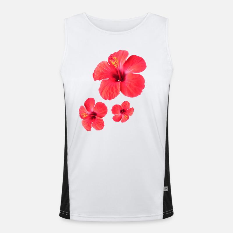 Red Hibiscus Blossoms Triple Men's Functional Contrast Tank Top 