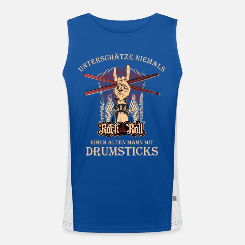 Drummer Schlagzeuger - alter Mann mit Drumsticks Funktionelles Kontrast-Tank Top für Männer 