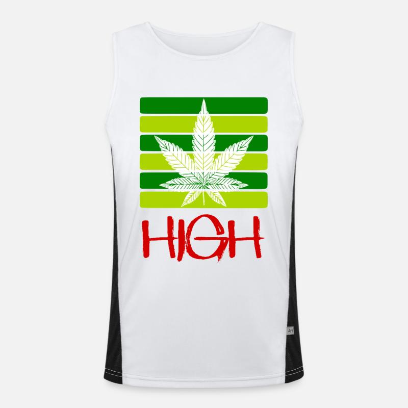 High / Smoking / Cannabis / Hemp / Cannabis Leaf - Men's Functional Contrast Tank Top - white/black