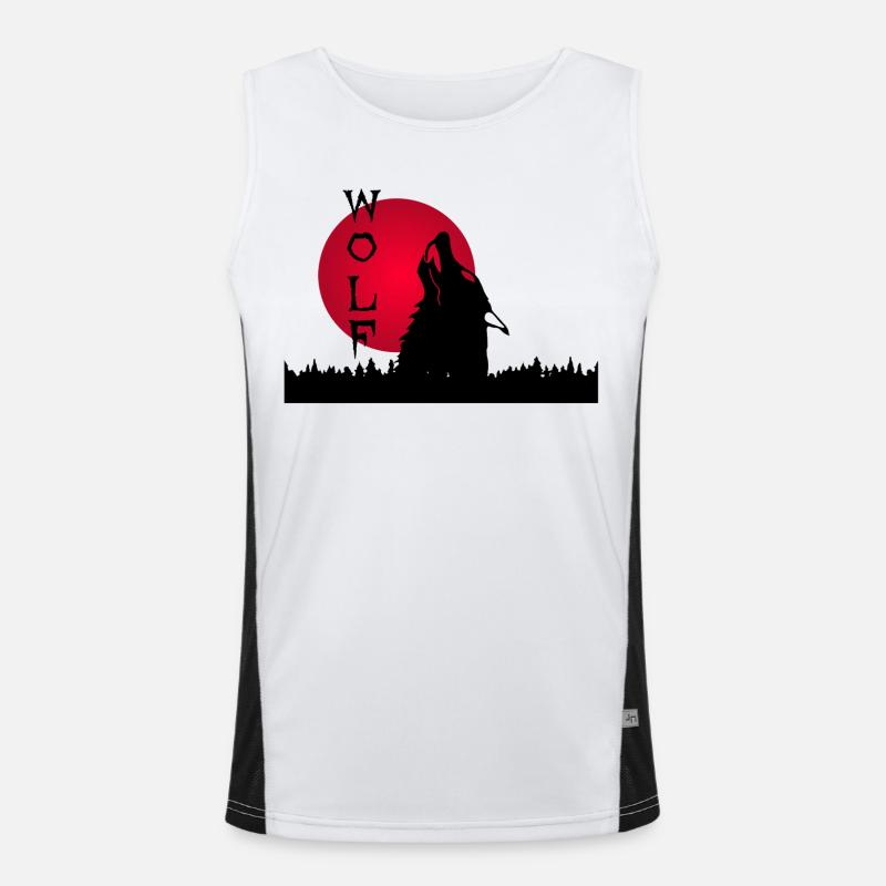 Schwarzer Wolf, Wald und Sonnenuntergang Funktionelles Kontrast-Tank Top für Männer 