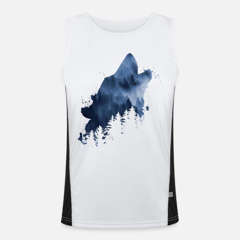 heulender Wolf Nebelwald Funktionelles Kontrast-Tank Top für Männer 