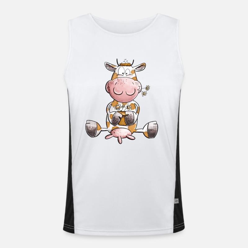 Kuh mit Blumen Funktionelles Kontrast-Tank Top für Männer 