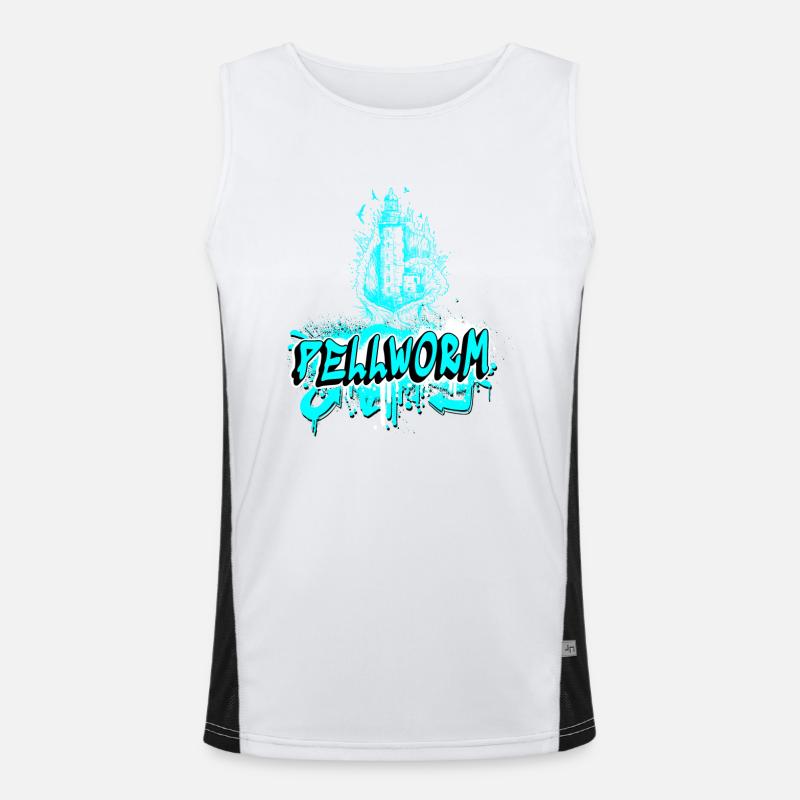 Pellworm lighthouse graffiti design - Men's Functional Contrast Tank Top  - white/black