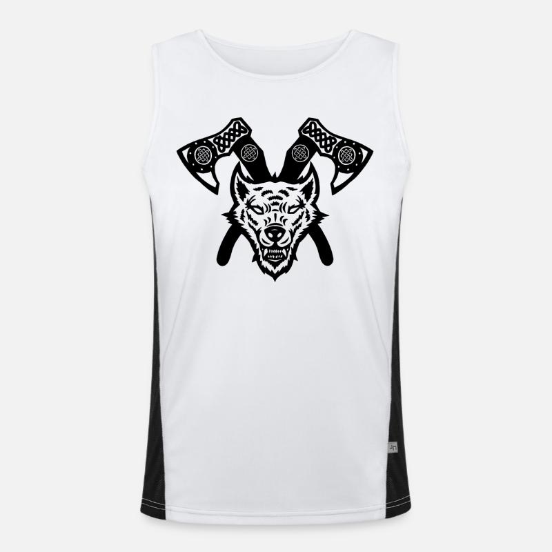 Äxte des schwarzen Wolfs und der Wikinger Funktionelles Kontrast-Tank Top für Männer 