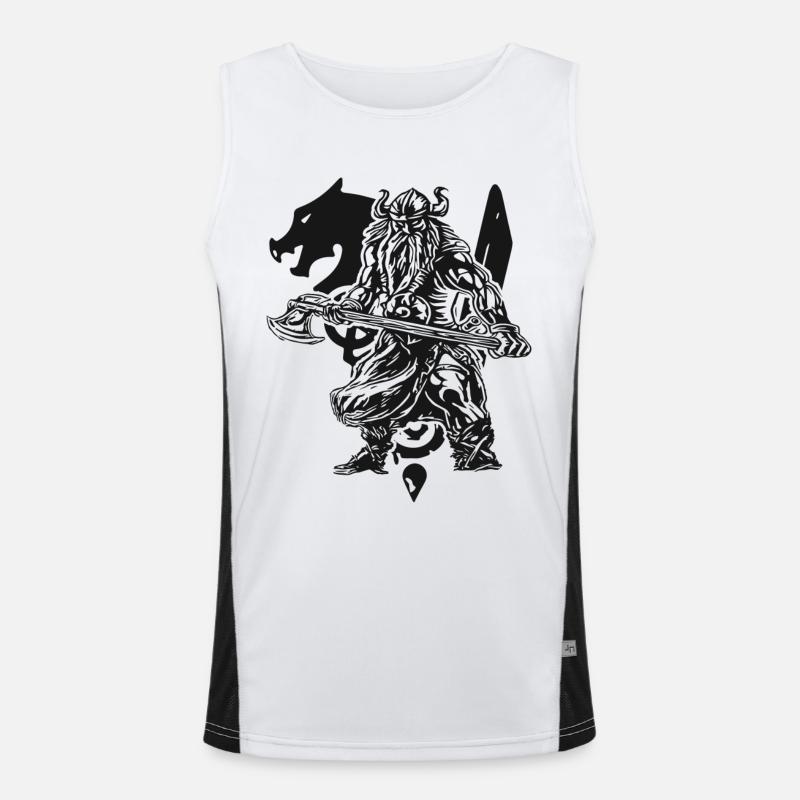 Valhalla - Viking - Wikinger mit Axt Funktionelles Kontrast-Tank Top für Männer 