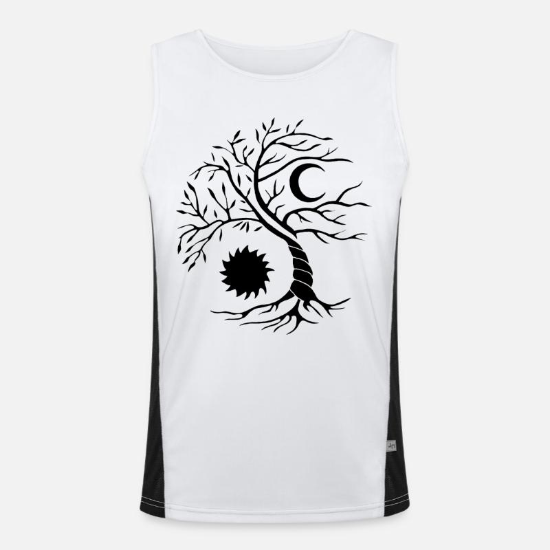 Baum des Lebens schwarze Sonne und Mond Funktionelles Kontrast-Tank Top für Männer 