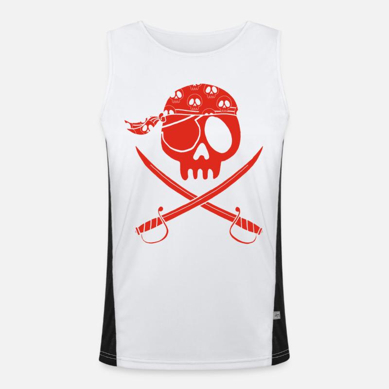Roter Piratenschädel Funktionelles Kontrast-Tank Top für Männer 