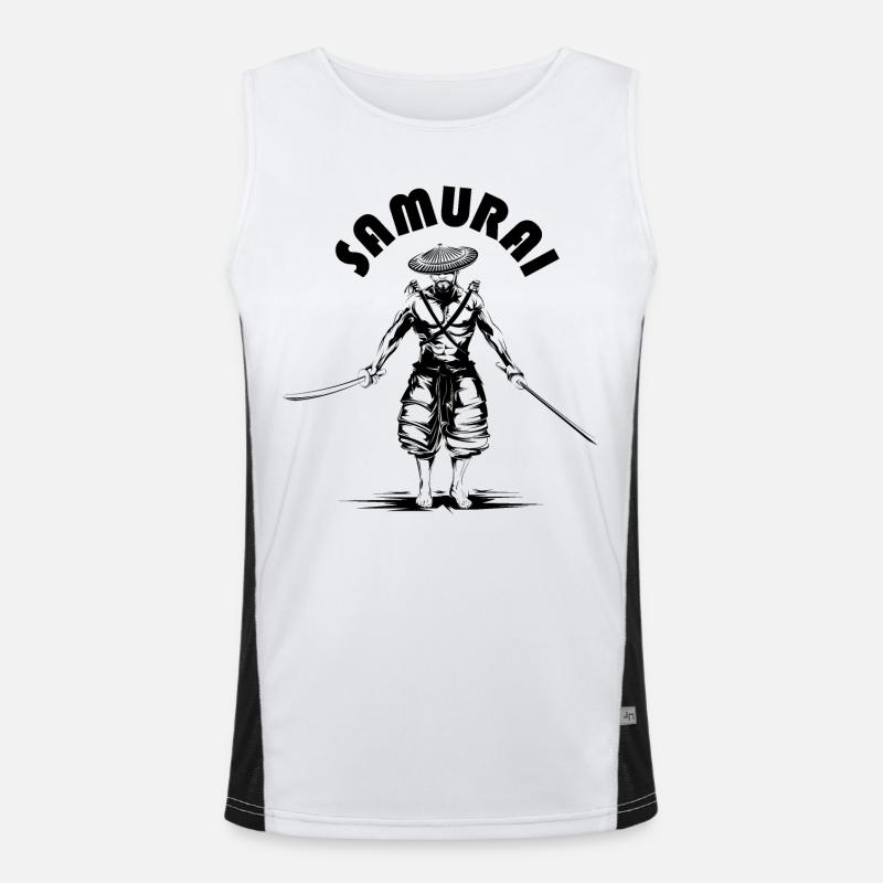 Samurai Drawing Sketch Symbol Illustration icon - Men's Functional Contrast Tank Top  - white/black