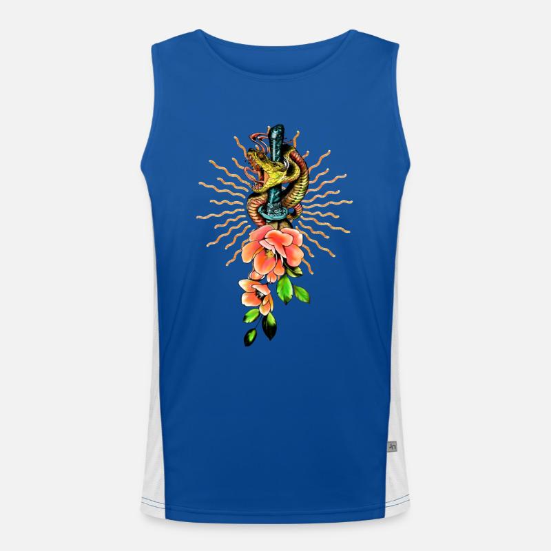 Superbe serpent avec des fleurs. Débardeur respirant contrasté Homme 